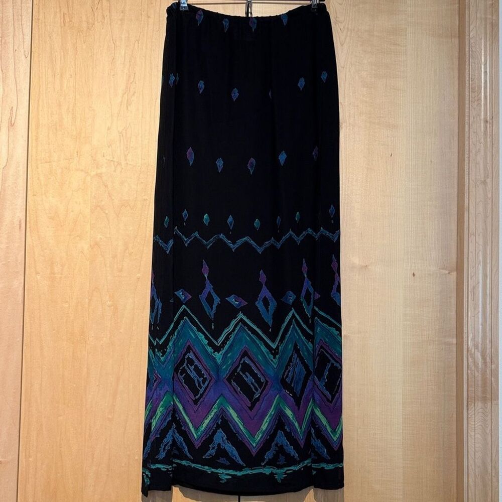 Chico's Black,Purple, Teal, Blue Maxi Skirt with Slits! Chico's Size 0